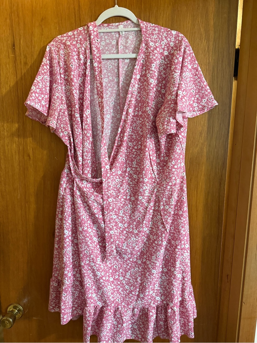 Amazon Pink Floral Wrap-Style Midi Dress